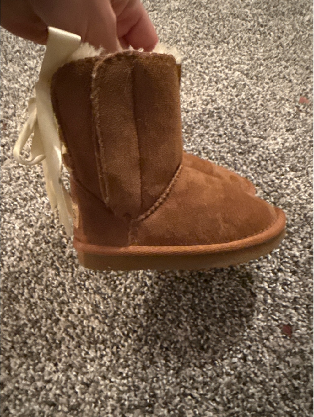 Après Brown Faux Suede Winter Boots with Fur Lining and Ribbon Detail Size 7c
